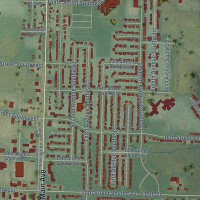 Second close-up of the map of Sioux Center, Iowa print showing more streets and buildings