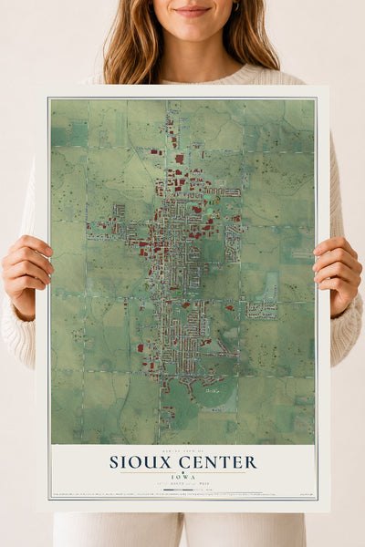 Map of Sioux Center, Iowa, 18 x 24 inch unframed archival matte print