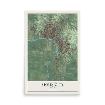 Map of Sioux City, Iowa, 12 x 18 inch unframed archival matte print