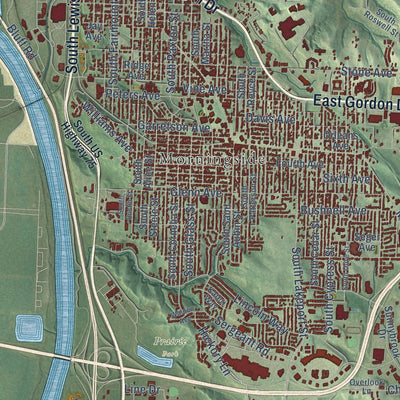 Second close-up of the map of Sioux City, Iowa print showing more streets and buildings