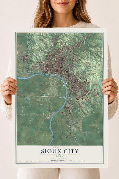 Map of Sioux City, Iowa, 18 x 24 inch unframed archival matte print