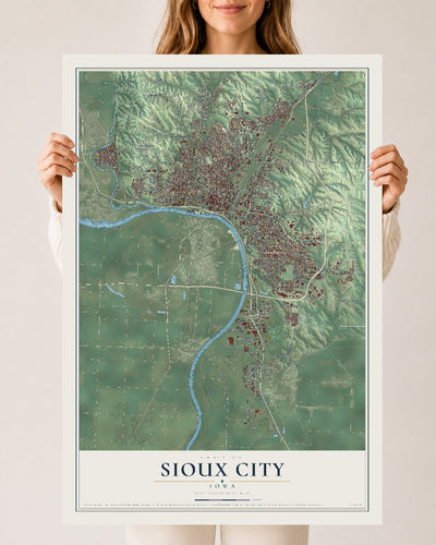 Map of Sioux City, Iowa, 24 x 36 inch unframed archival matte print