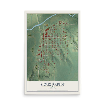 Map of Sioux Rapids, Iowa, 12 x 18 inch unframed archival matte print