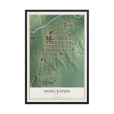 Map of Sioux Rapids, Iowa, 12 x 18 inch print in a black wood frame