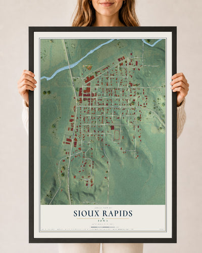 Map of Sioux Rapids, Iowa, 24 x 36 inch print in a black wood frame