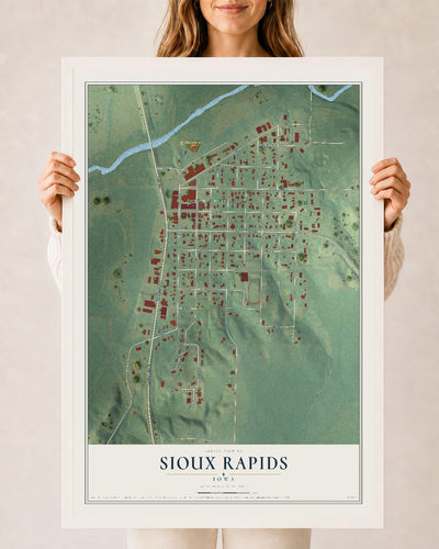 Map of Sioux Rapids, Iowa, 24 x 36 inch print in a white wood frame