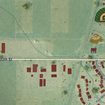 Second close-up of the map of Slater, Iowa print showing more streets and buildings