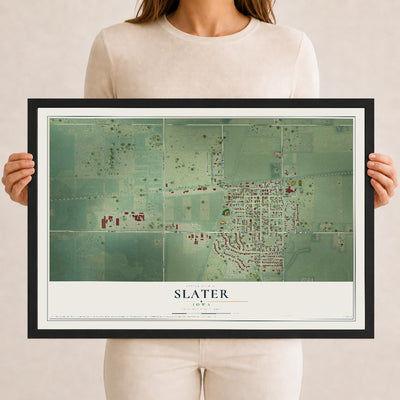 Map of Slater, Iowa, 12 x 18 inch print in a black wood frame