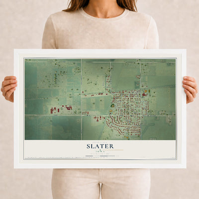 Map of Slater, Iowa, 12 x 18 inch print in a white wood frame