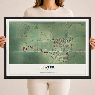 Map of Slater, Iowa, 18 x 24 inch print in a black wood frame
