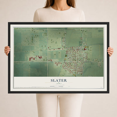 Map of Slater, Iowa, 24 x 36 inch print in a black wood frame
