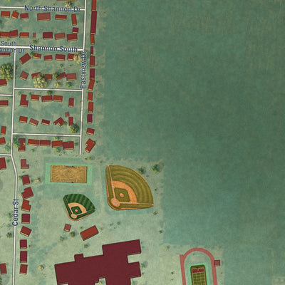 Second close-up of the map of Sloan, Iowa print showing more streets and buildings