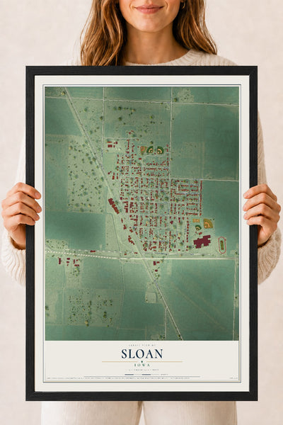 Map of Sloan, Iowa, 18 x 24 inch print in a black wood frame