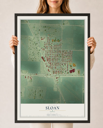 Map of Sloan, Iowa, 24 x 36 inch print in a black wood frame