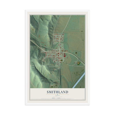 Map of Smithland, Iowa, 12 x 18 inch print in a white wood frame