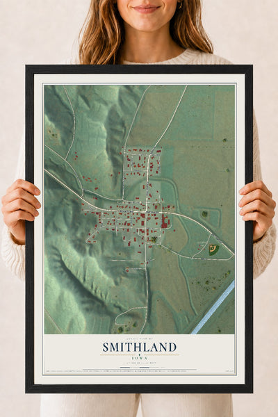 Map of Smithland, Iowa, 18 x 24 inch print in a black wood frame