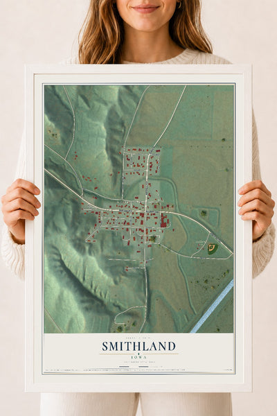 Map of Smithland, Iowa, 18 x 24 inch print in a white wood frame