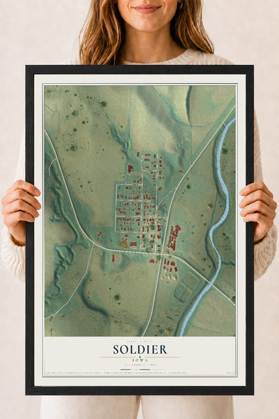 Map of Soldier, Iowa, 18 x 24 inch print in a black wood frame