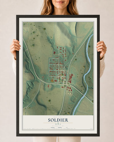 Map of Soldier, Iowa, 24 x 36 inch print in a black wood frame