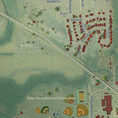 Second close-up of the map of Solon, Iowa print showing more streets and buildings