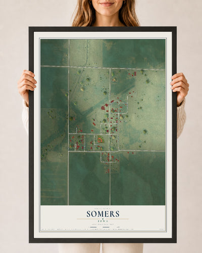 Map of Somers, Iowa, 24 x 36 inch print in a black wood frame