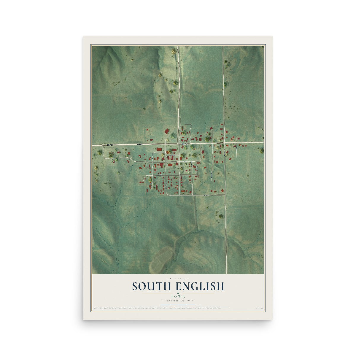 Map of South English, Iowa, 12 x 18 inch unframed archival matte print