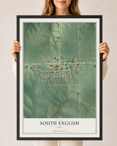 Map of South English, Iowa, 24 x 36 inch print in a black wood frame