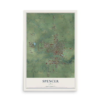 Map of Spencer, Iowa, 12 x 18 inch unframed archival matte print
