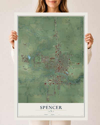 Map of Spencer, Iowa, 24 x 36 inch unframed archival matte print