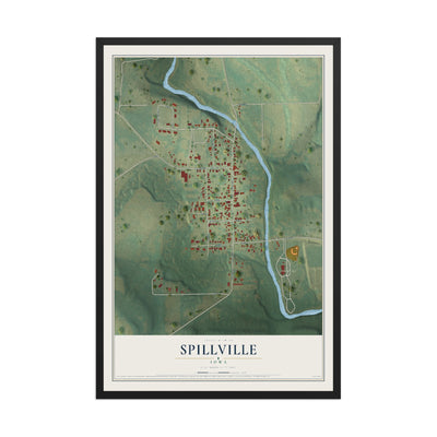 Map of Spillville, Iowa, 12 x 18 inch print in a black wood frame