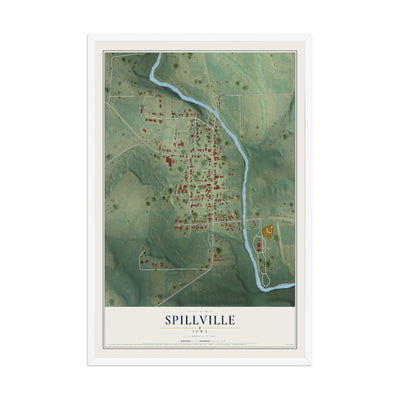 Map of Spillville, Iowa, 12 x 18 inch print in a white wood frame