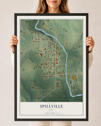 Map of Spillville, Iowa, 24 x 36 inch print in a black wood frame