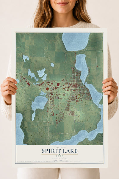 Map of Spirit Lake, Iowa, 18 x 24 inch unframed archival matte print