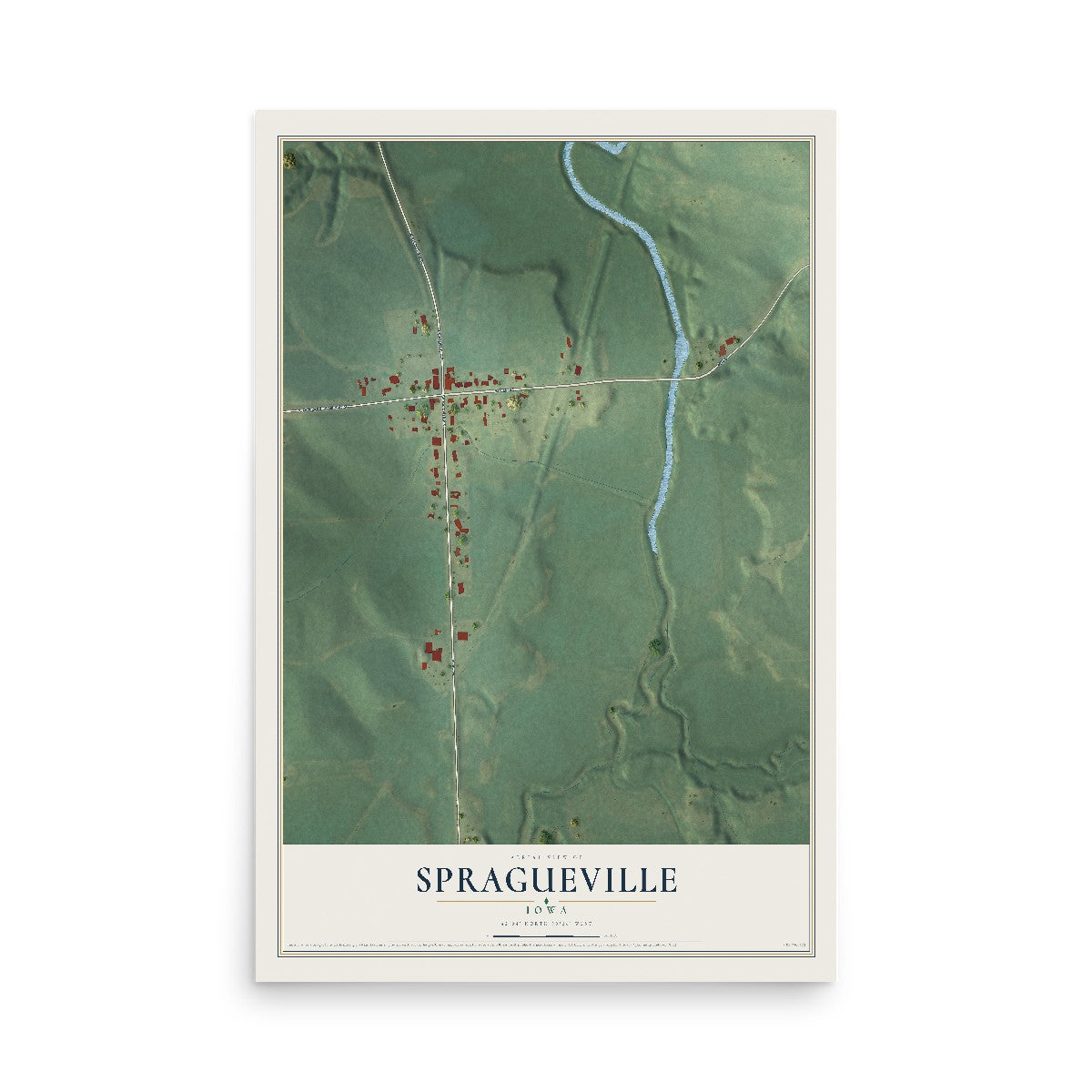 Map of Spragueville, Iowa, 12 x 18 inch unframed archival matte print