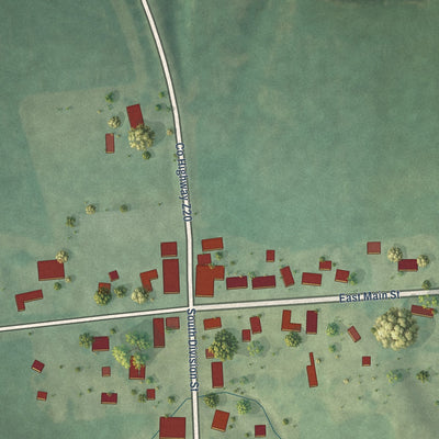 Close-up of the map of Spragueville, Iowa print showing street and building detail
