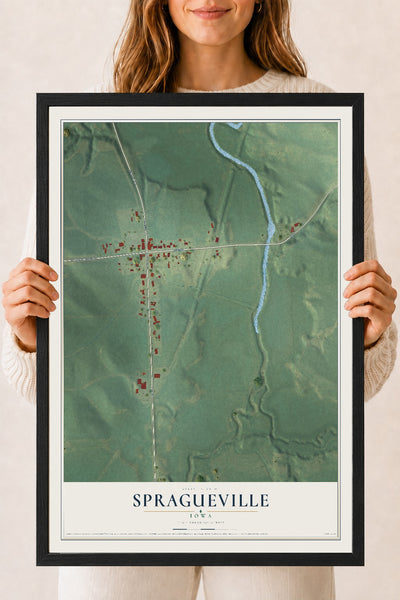 Map of Spragueville, Iowa, 18 x 24 inch print in a black wood frame