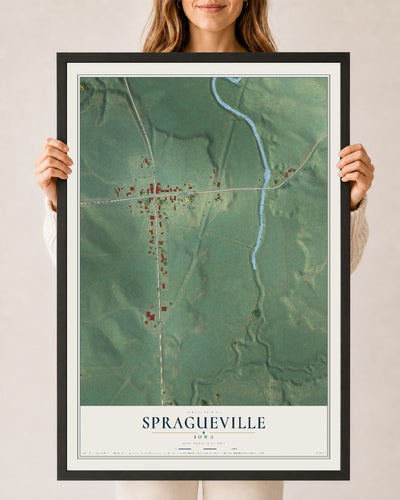 Map of Spragueville, Iowa, 24 x 36 inch print in a black wood frame
