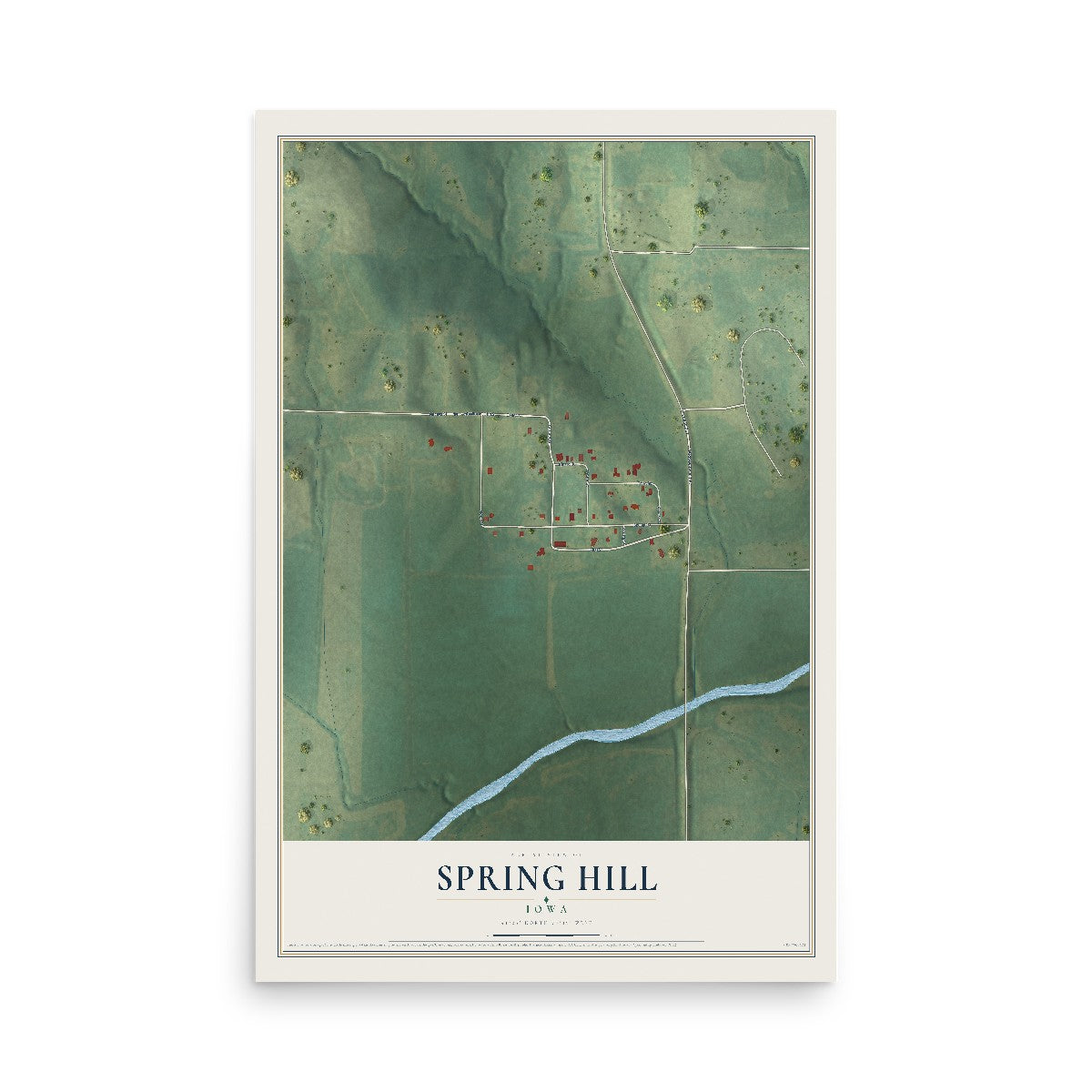 Map of Spring Hill, Iowa, 12 x 18 inch unframed archival matte print