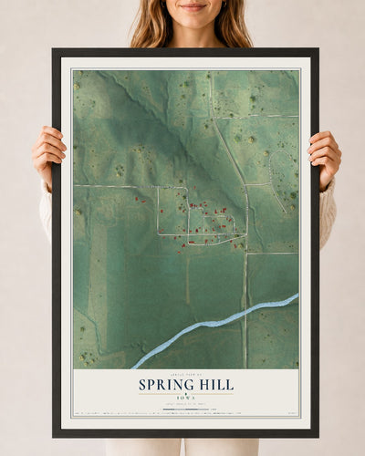 Map of Spring Hill, Iowa, 24 x 36 inch print in a black wood frame