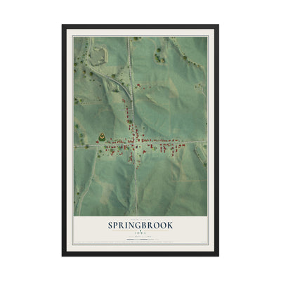 Map of Springbrook, Iowa, 12 x 18 inch print in a black wood frame