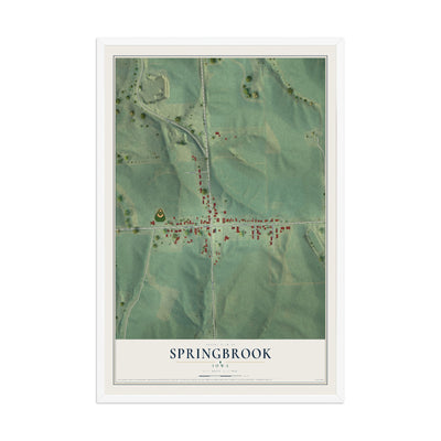 Map of Springbrook, Iowa, 12 x 18 inch print in a white wood frame