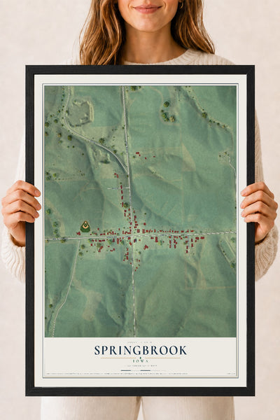 Map of Springbrook, Iowa, 18 x 24 inch print in a black wood frame