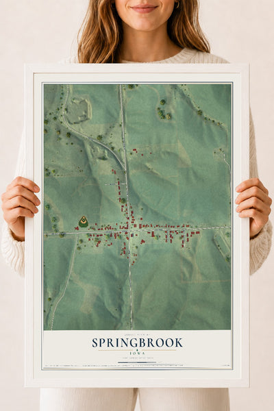Map of Springbrook, Iowa, 18 x 24 inch print in a white wood frame