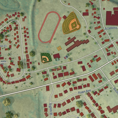 Close-up of the map of Springville, Iowa print showing street and building detail