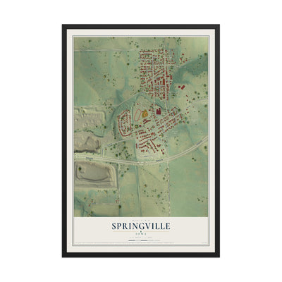 Map of Springville, Iowa, 12 x 18 inch print in a black wood frame
