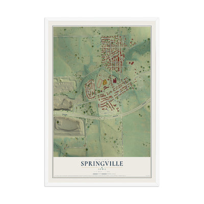 Map of Springville, Iowa, 12 x 18 inch print in a white wood frame