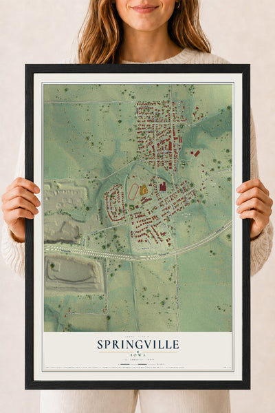 Map of Springville, Iowa, 18 x 24 inch print in a black wood frame