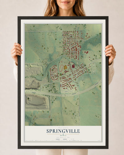 Map of Springville, Iowa, 24 x 36 inch print in a black wood frame