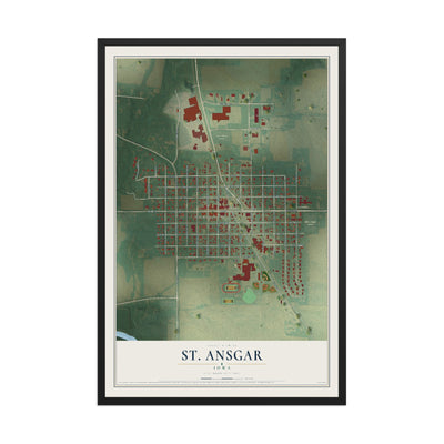 Map of St. Ansgar, Iowa, 12 x 18 inch print in a black wood frame