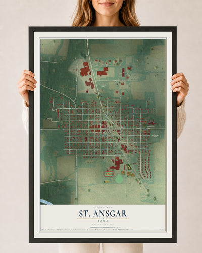 Map of St. Ansgar, Iowa, 24 x 36 inch print in a black wood frame